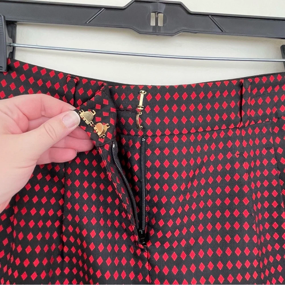 Kate Spade Avery Print Jacquard Pleated Red Back Diamond Crop Pants size 4